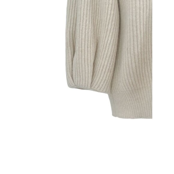 G. Label by GOOP Foster Ribbed Puff Sleeve Cardigan Sweater Ivory Merino Wool - Picture 10 of 11